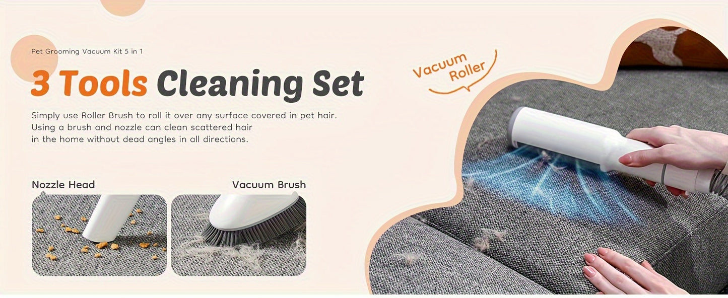 Pet Grooming Vacuum Kit 5 in 1 - Strong Suction Power, 99% Pet Hair Removal, Professional Clippers with 6 Guide Combs, Multifunctional Grooming Tools for Dogs, Cats, and Other Animals - Hiccupzz