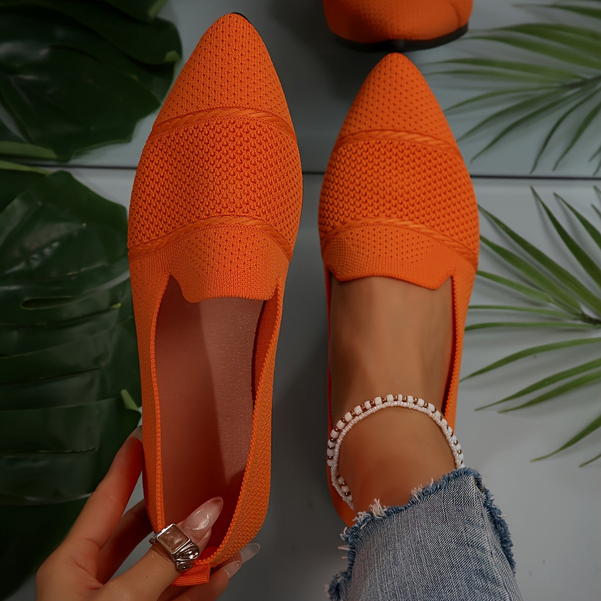Women's Minimalist Slip-On Knitted Flats, Point Toe, Soft Sole Ballets, Lightweight Comfort - Hiccupzz
