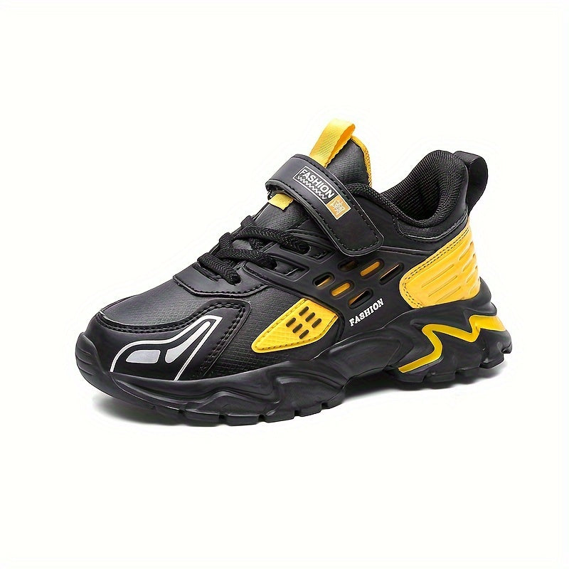 Stylish Boys' Thick-Soled Sneakers with Hook & Loop, Comfortable for Sports and Outdoor Activities. - Hiccupzz