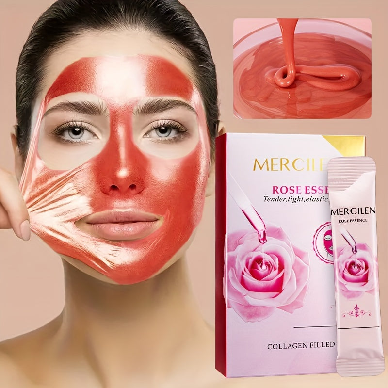 6g*10pcs Rose Collagen Soft Mask - Moisturizing and Cleansing Peeling Mask for Smooth, Hydrated Skin with Reduced Blemishes and Smooth Pores - Portable Packaging Included - Hiccupzz