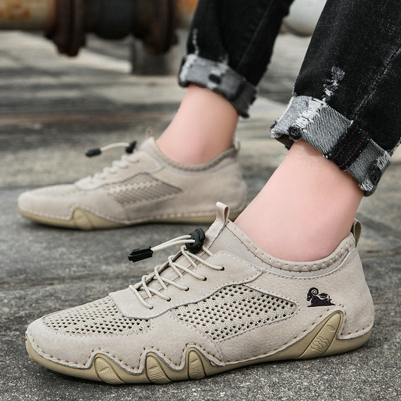 Men's Casual Sports Sewn Leather Mesh Shoes - Hiccupzz