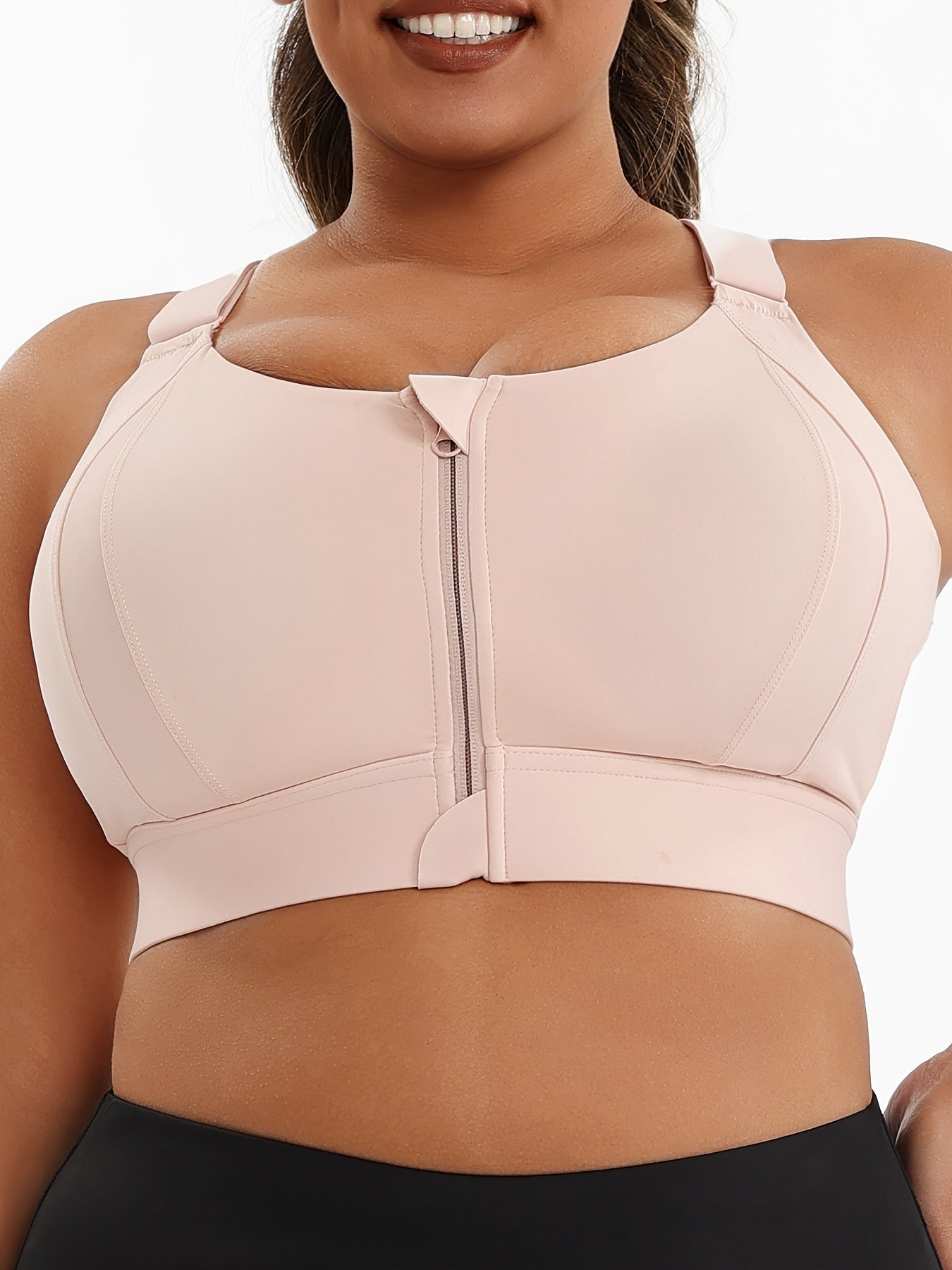Plus Size Front Zip High Elasticity Sports Bra - Padded Yoga Bra with Adjustable Straps and Stylish Racerback Design - Hiccupzz
