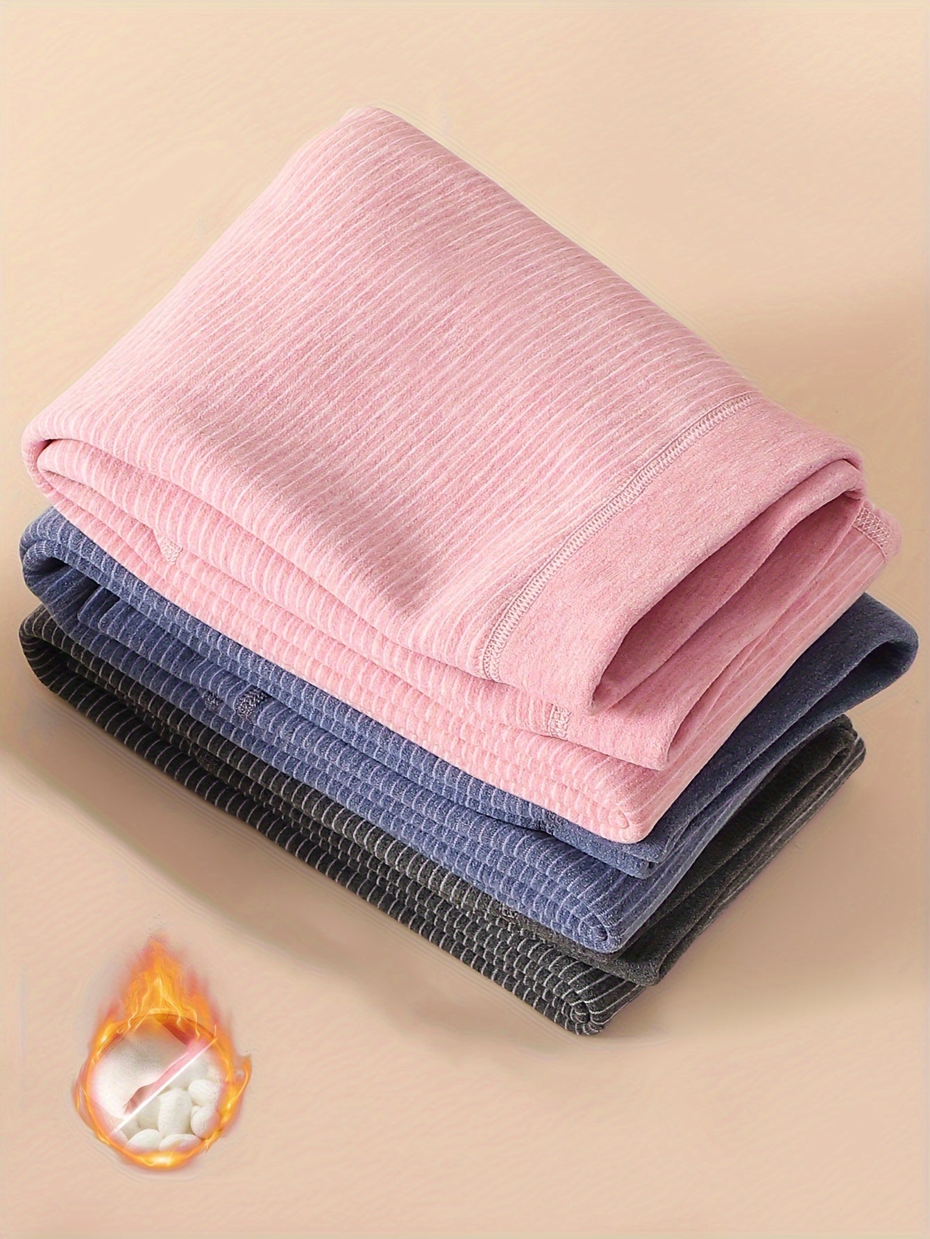 3-Pack Kids' Winter Thermal Pants - 100% Polyester Striped Knit Fabric, Warm Bottoms for Boys & Girls - Hiccupzz