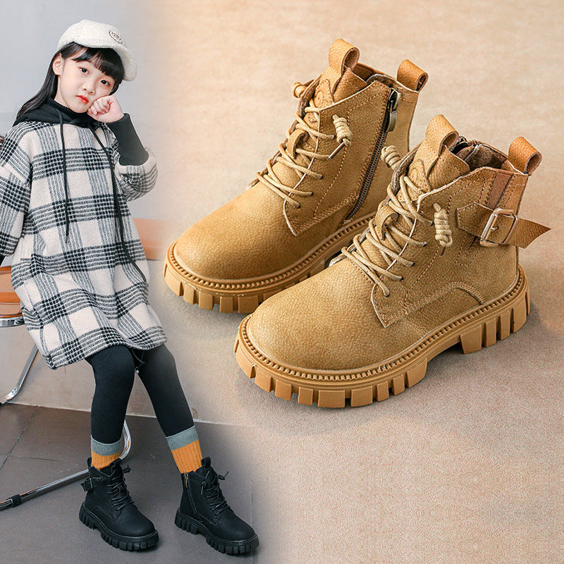Boy Martin Boots Children Plus Fleece Shortautumn And Winter - Hiccupzz