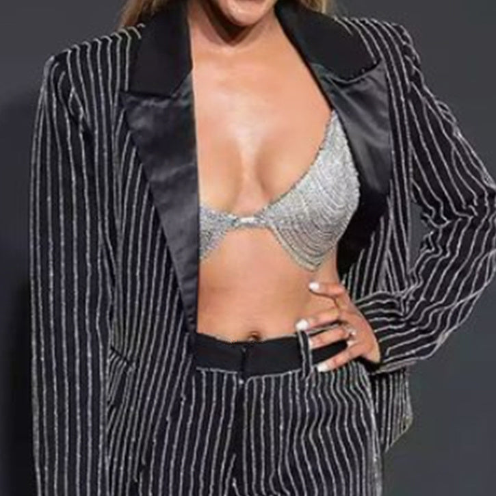 Striped Blazer Fashion Loose-fitting Wide-leg Trousers Suit - Hiccupzz