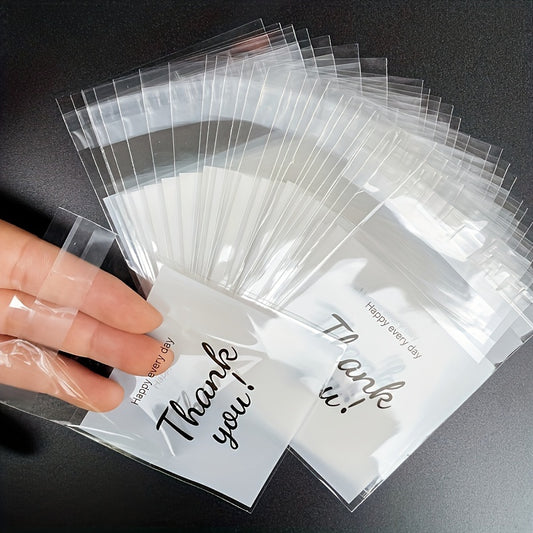 50/100 Pcs Thank You Mini Treat Bags – Self-Sealing, Ideal for Cookies, Candies, and Gifts for Parties & Retail Use - Hiccupzz
