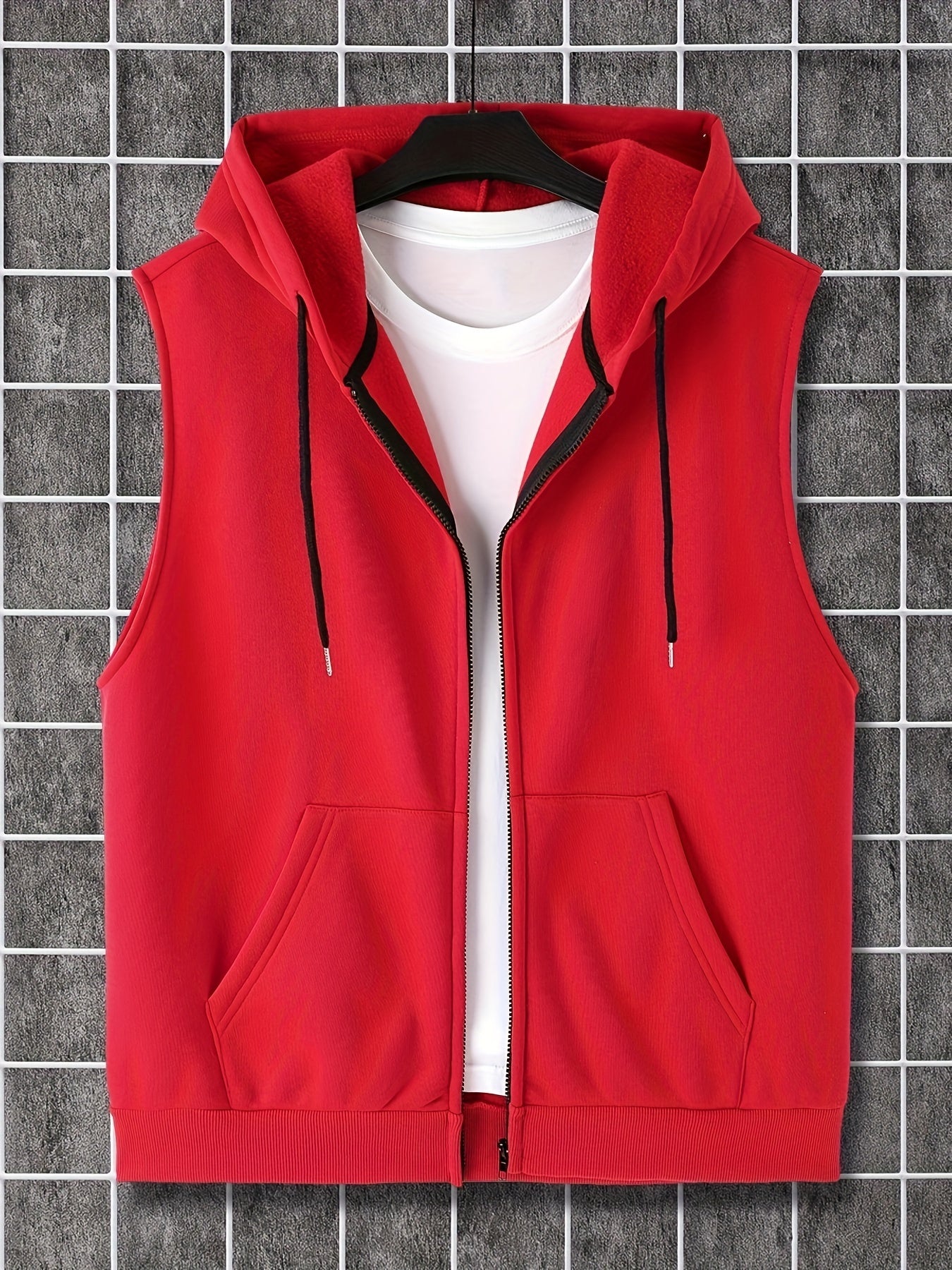 Men's Sleeveless Zip-Up Hoodie Vest with Pocket, Casual Outdoor Activewear - Hiccupzz