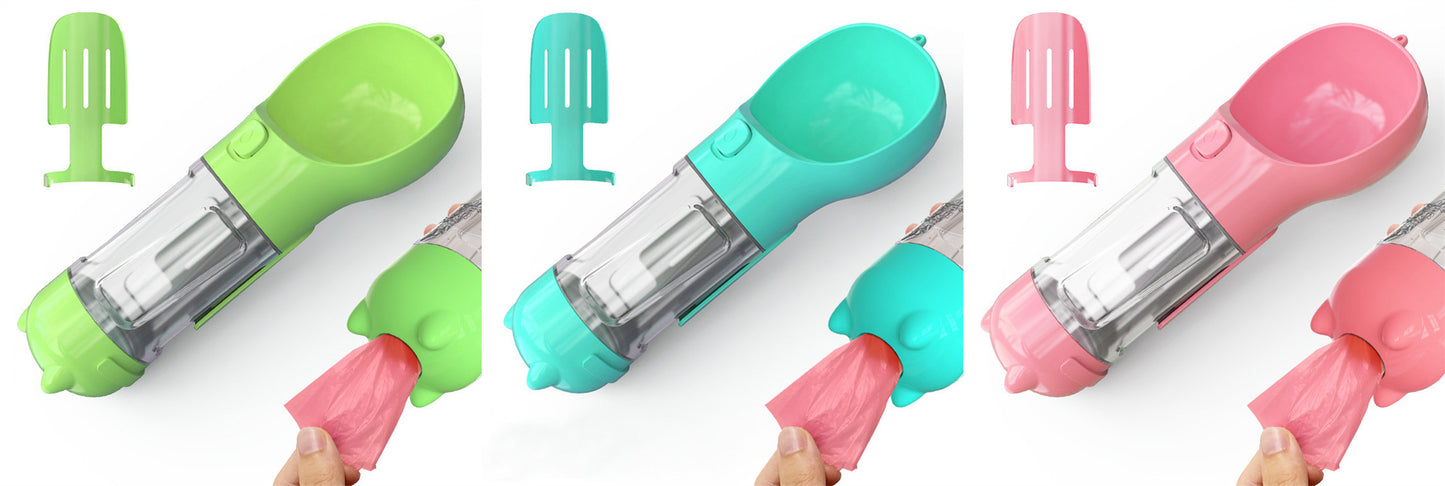 Pet Water Bottle Feeder Bowl Garbage Bag Storage Portable Pet Outdoor Travel 3 In 1 Dog Water Bottle - Hiccupzz