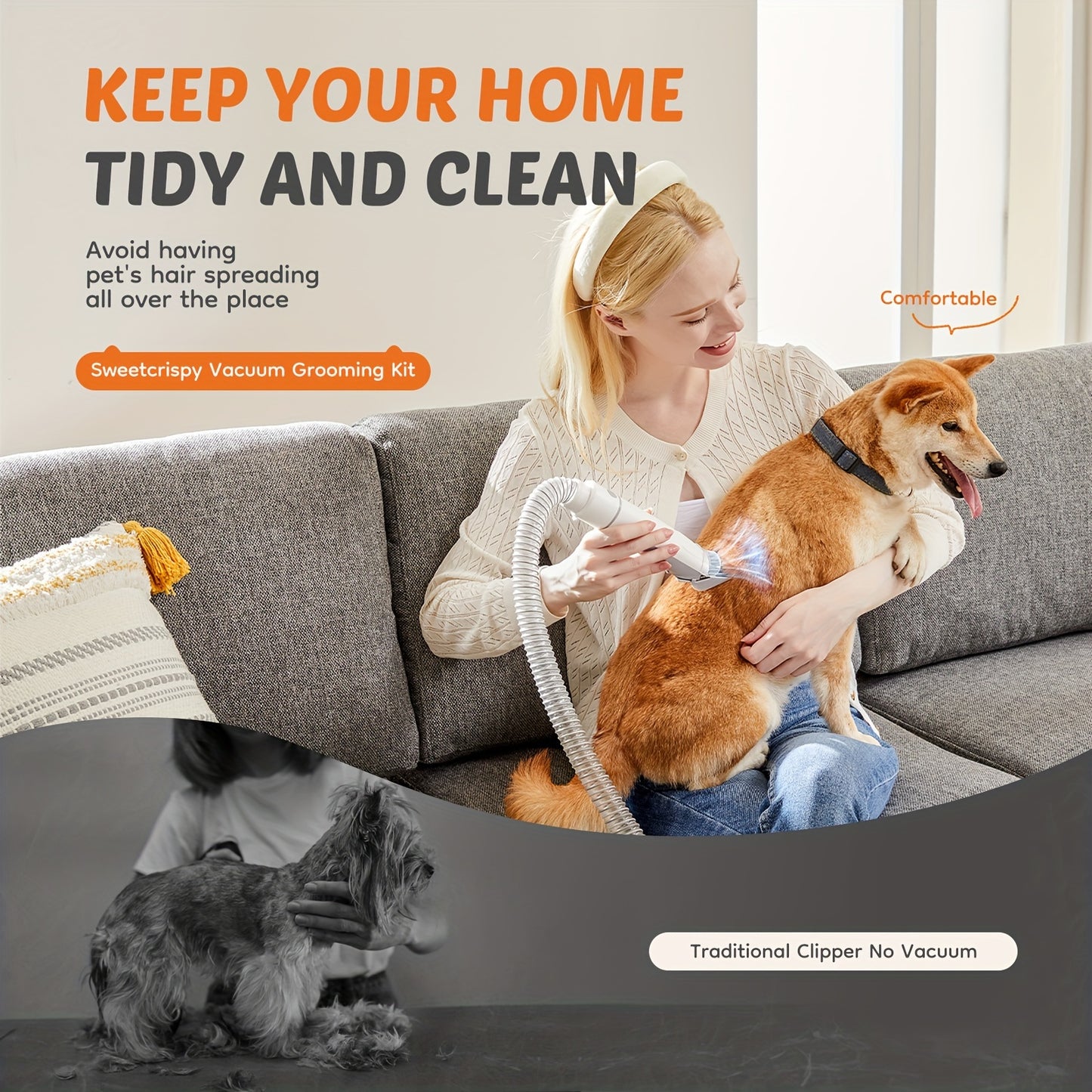 Pet Grooming Vacuum Kit 5 in 1 - Strong Suction Power, 99% Pet Hair Removal, Professional Clippers with 6 Guide Combs, Multifunctional Grooming Tools for Dogs, Cats, and Other Animals - Hiccupzz
