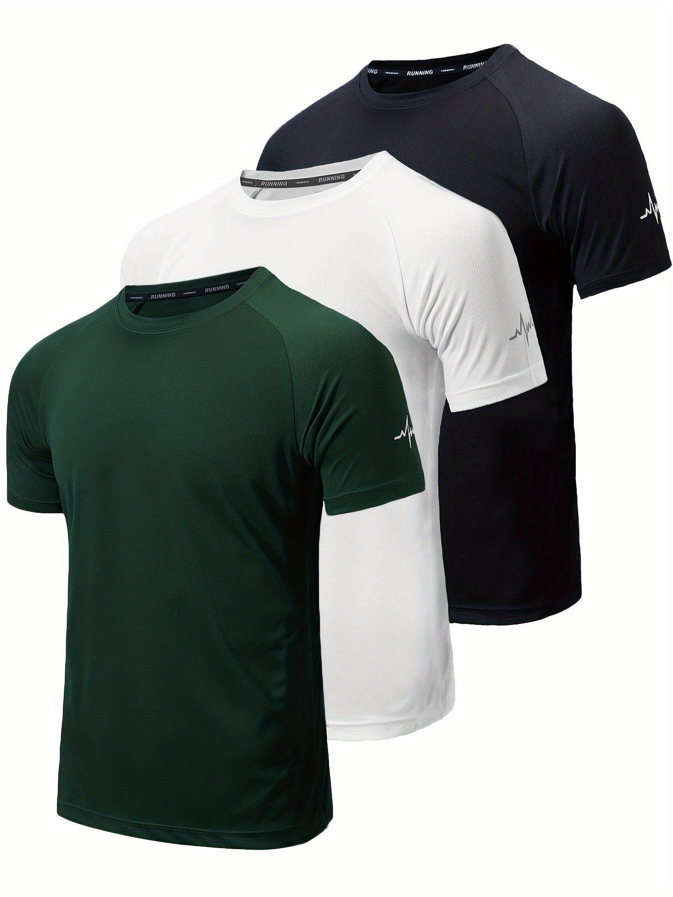 3-Pack Men's Athletic Short Sleeve Crew Neck Shirts - Moisture-Wicking Undershirts with Electrocardiography Print - Hiccupzz