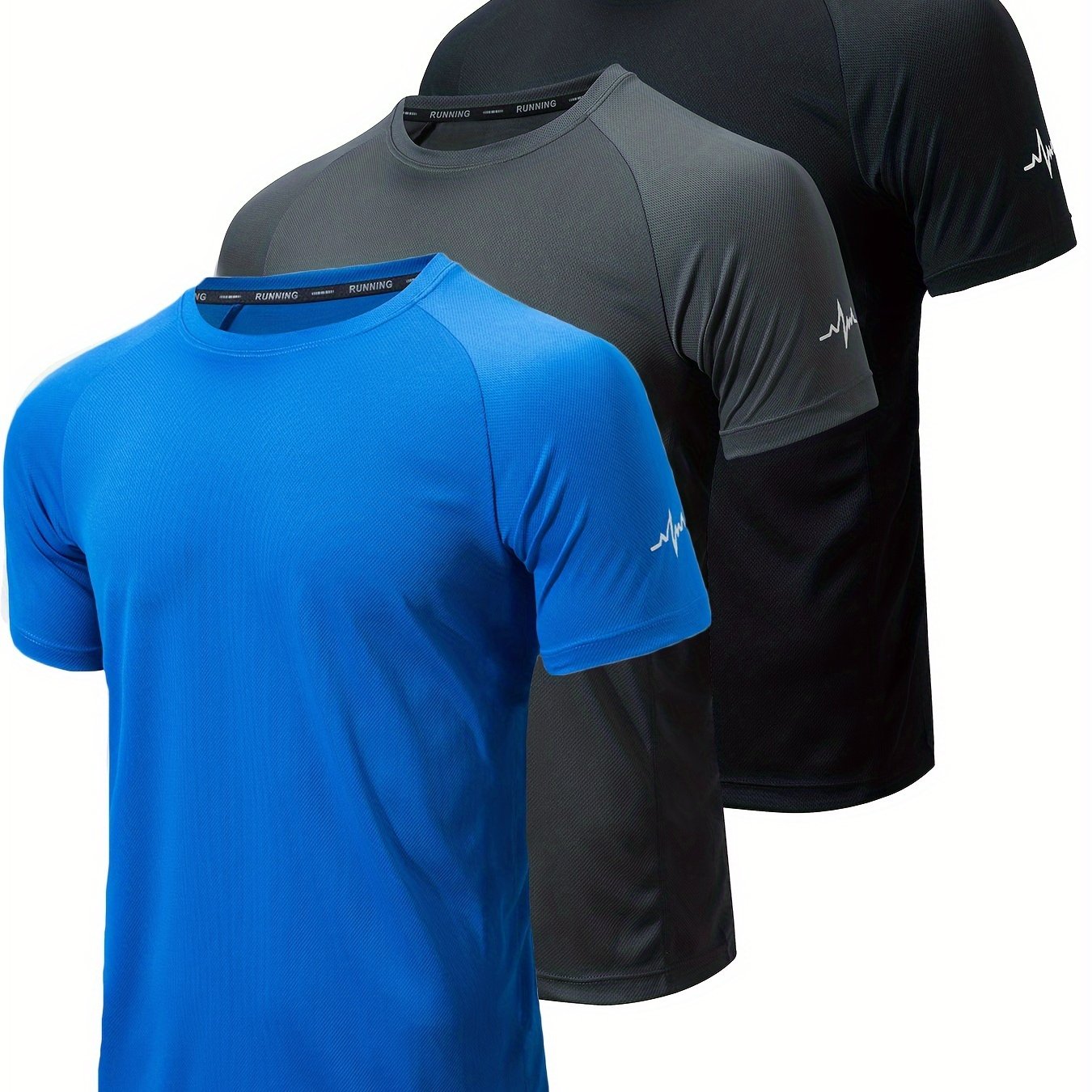 3-Pack Men's Athletic Short Sleeve Crew Neck Shirts - Moisture-Wicking Undershirts with Electrocardiography Print - Hiccupzz