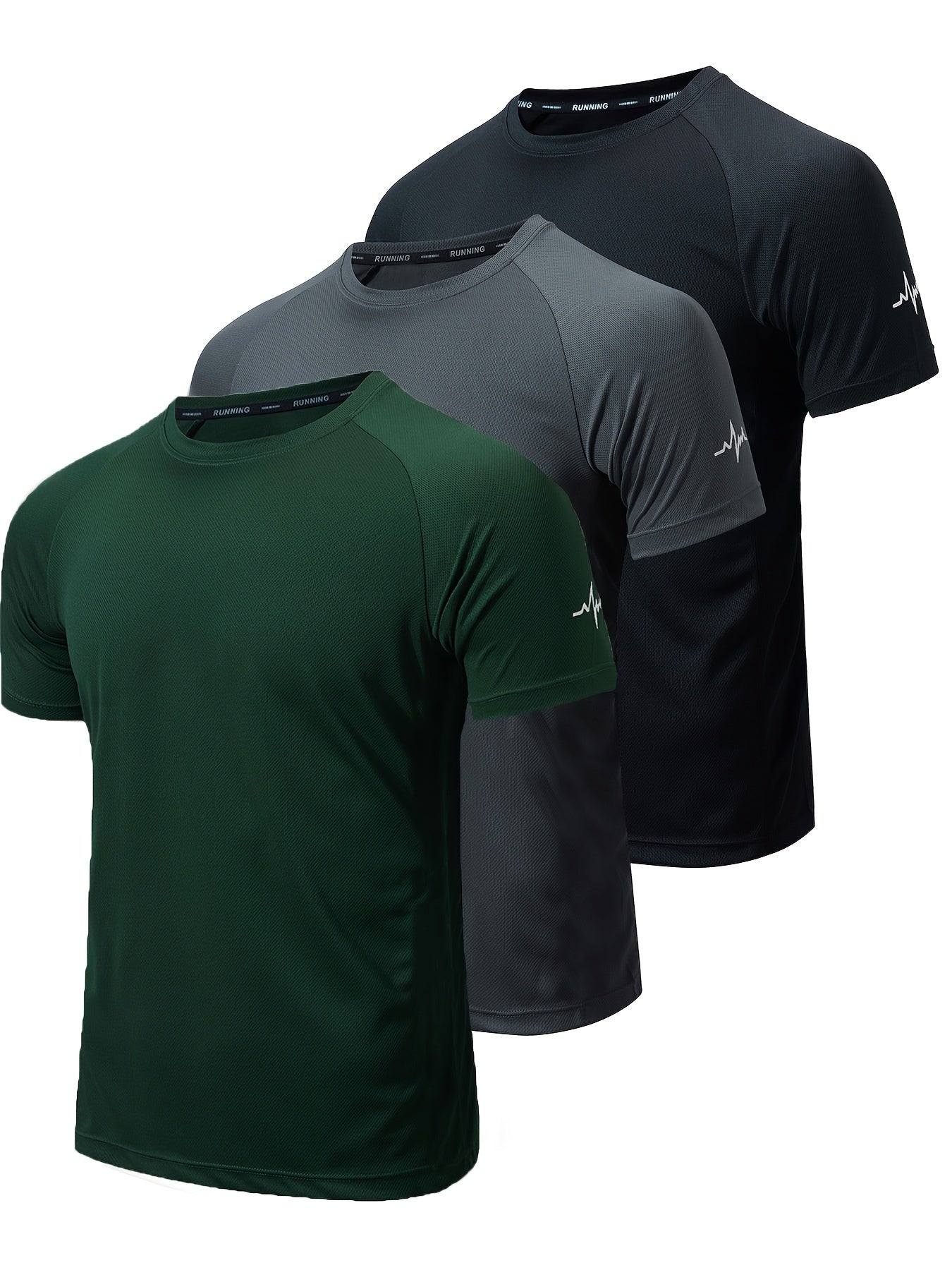 3-Pack Men's Athletic Short Sleeve Crew Neck Shirts - Moisture-Wicking Undershirts with Electrocardiography Print - Hiccupzz