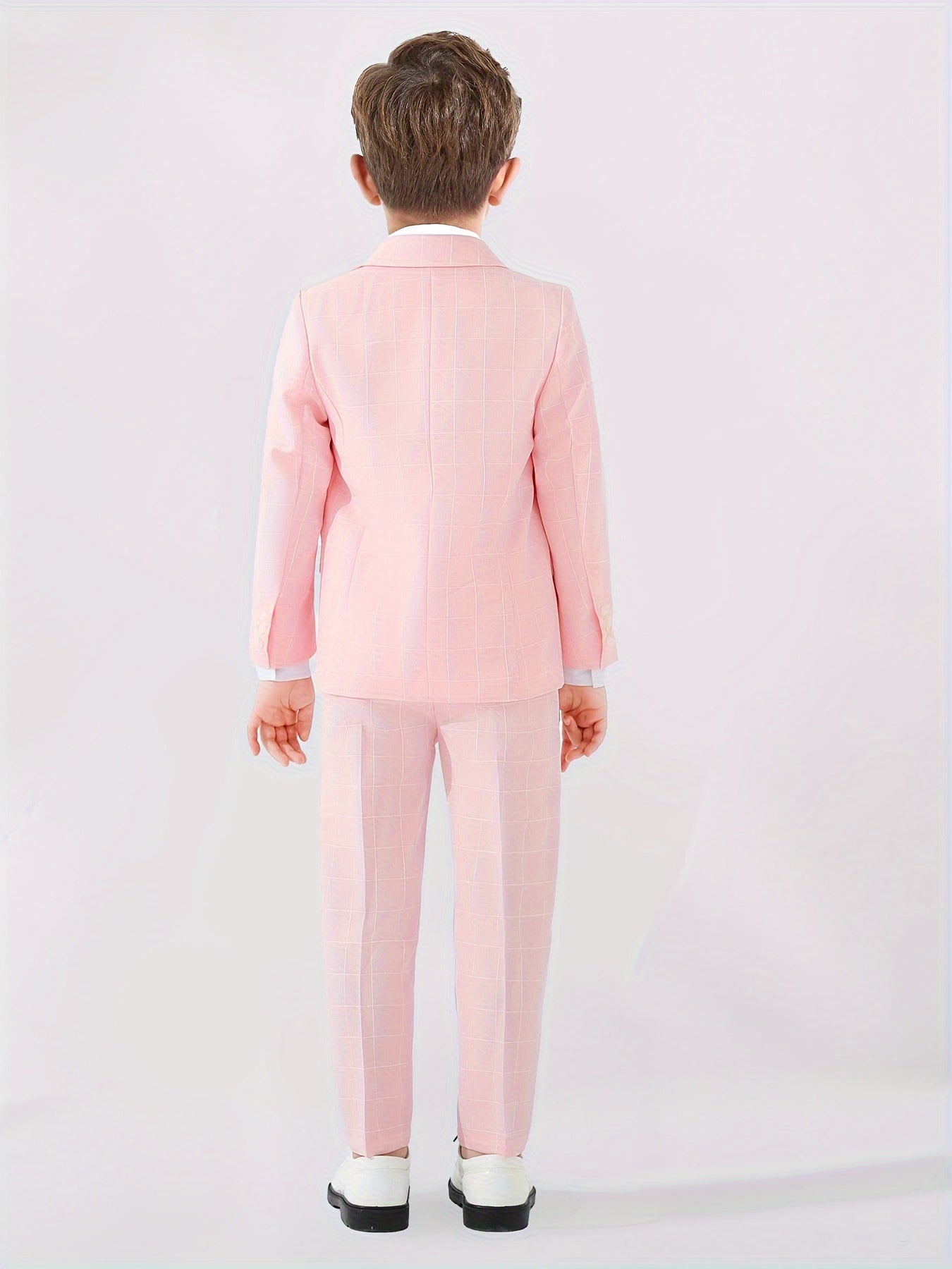 3-Pcs Boys Formal Plaid Gentleman Outfits, Long Sleeve Blazer, Bowtie, Pants Set - Hiccupzz