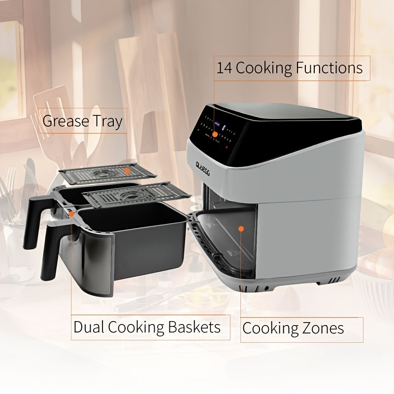 10-Quart Upgraded Dual Pot Touch Screen Air Fryer Oven - 14 Functions, Multi-Function Cooker for Two Foods