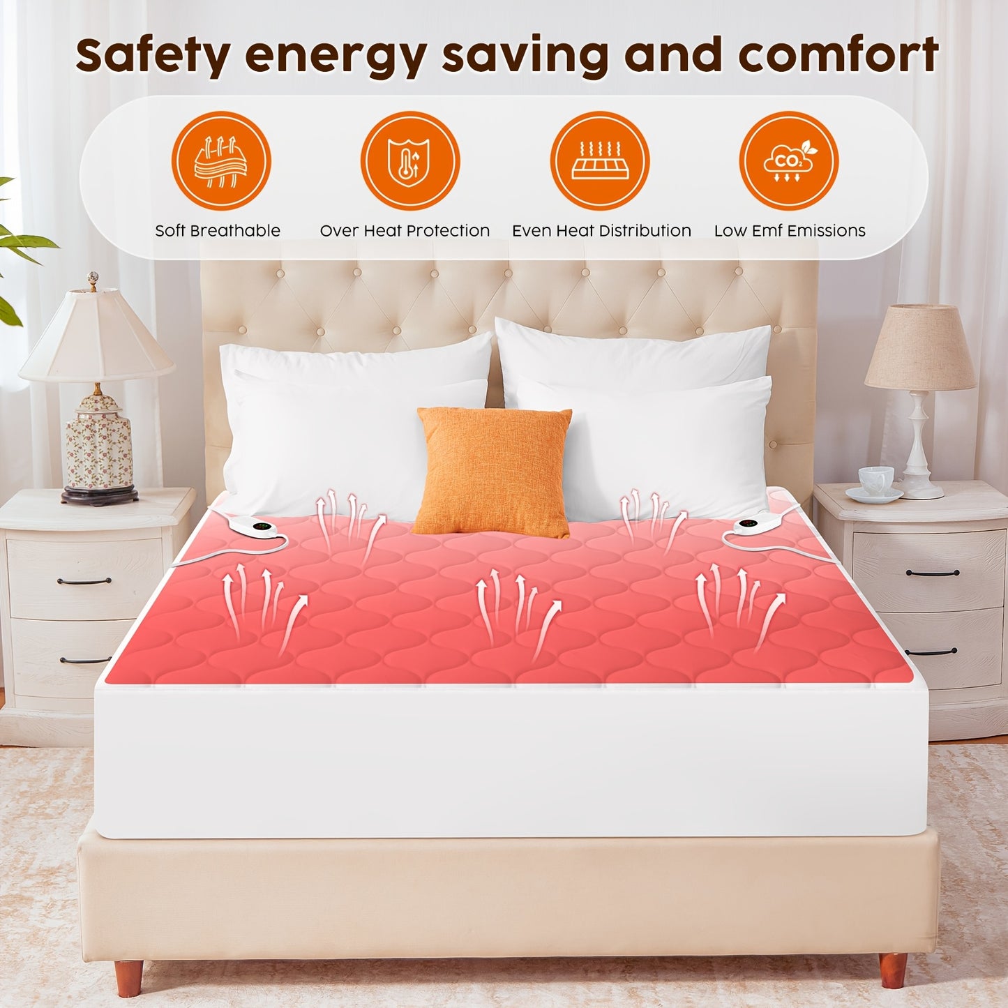 1 Pc HYLEORY Electric Heated Mattress Pad - Dual Temperature Control, 9 Heat Settings, 1-9 Hour Auto Shut-Off, Machine Washable, Hypoallergenic, Soft Cozy, 110-127V US Plug