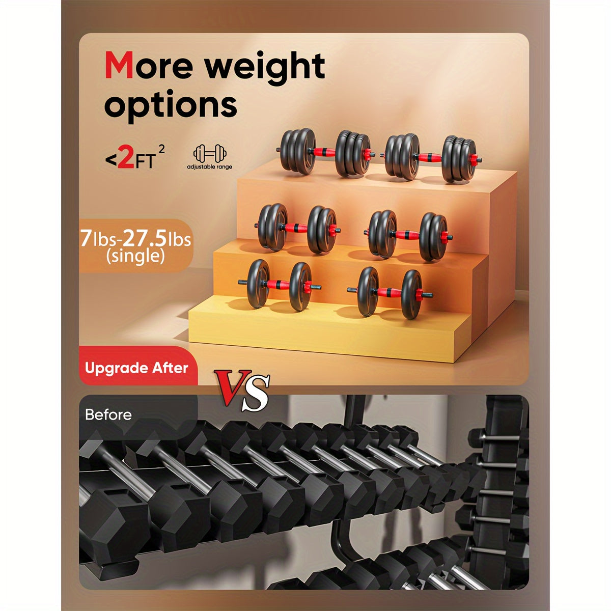 Adjustable Dumbbell Set: 20-90lbs, 4-in-1 Weight Set for Home Gym, Barbell, Kettlebell, Push-up, Men & Women Fitness Workout Equipment - Hiccupzz