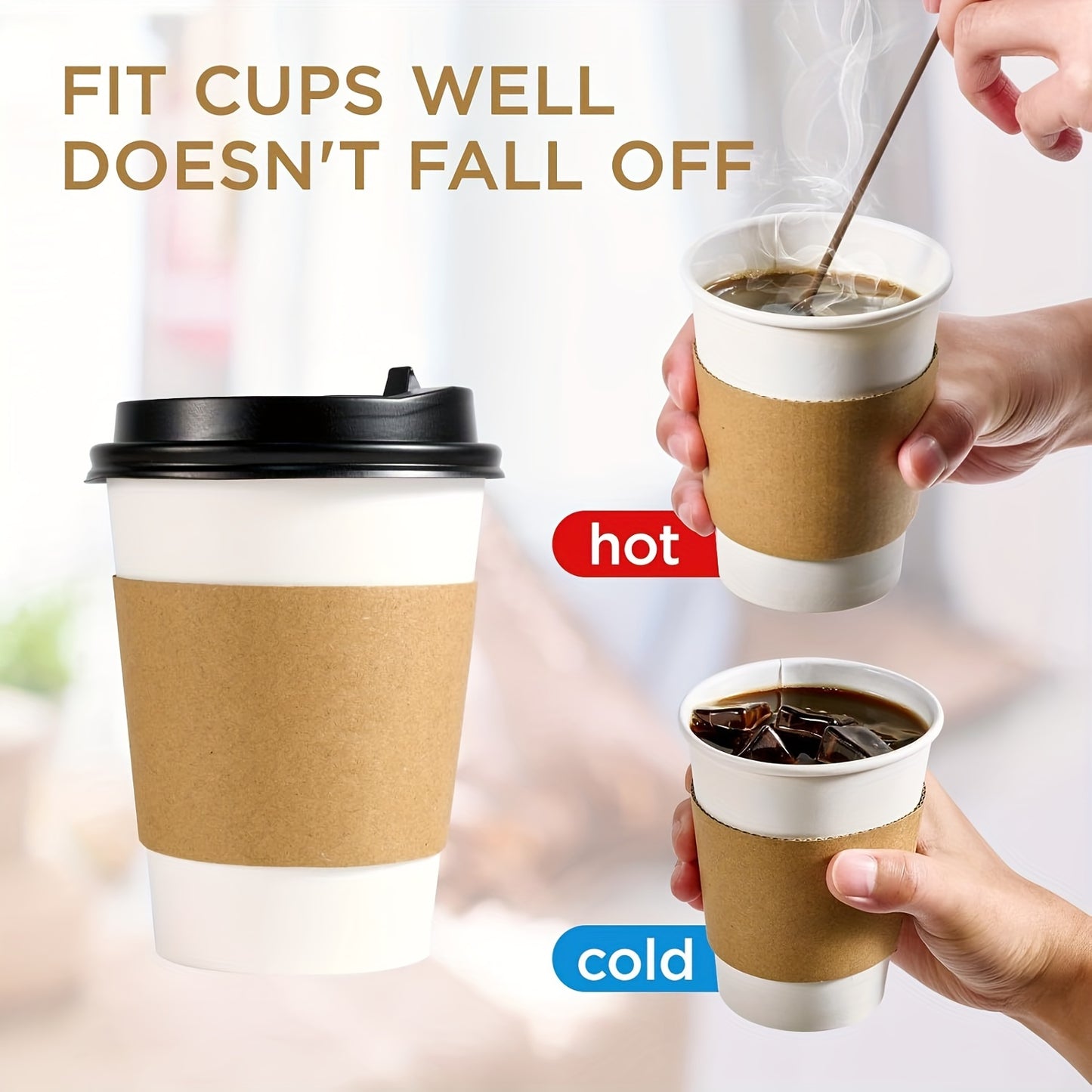 50-Pack Disposable Coffee Cups with Lids & Sleeves - 12/16 oz Eco-Friendly White Paper Cups, Black Lids for Hot Drinks, Tea, or Chocolate - Hiccupzz