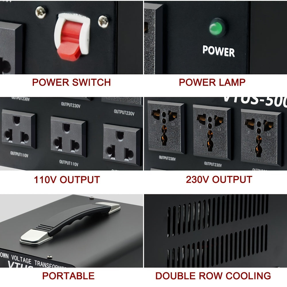 5000 Watt Voltage Converter Transformer Heavy Duty Step Up/Down AC 110V/120V/220V/240V Power Converter with 3 Universal Outlets Resettable Circuit Breaker Protection