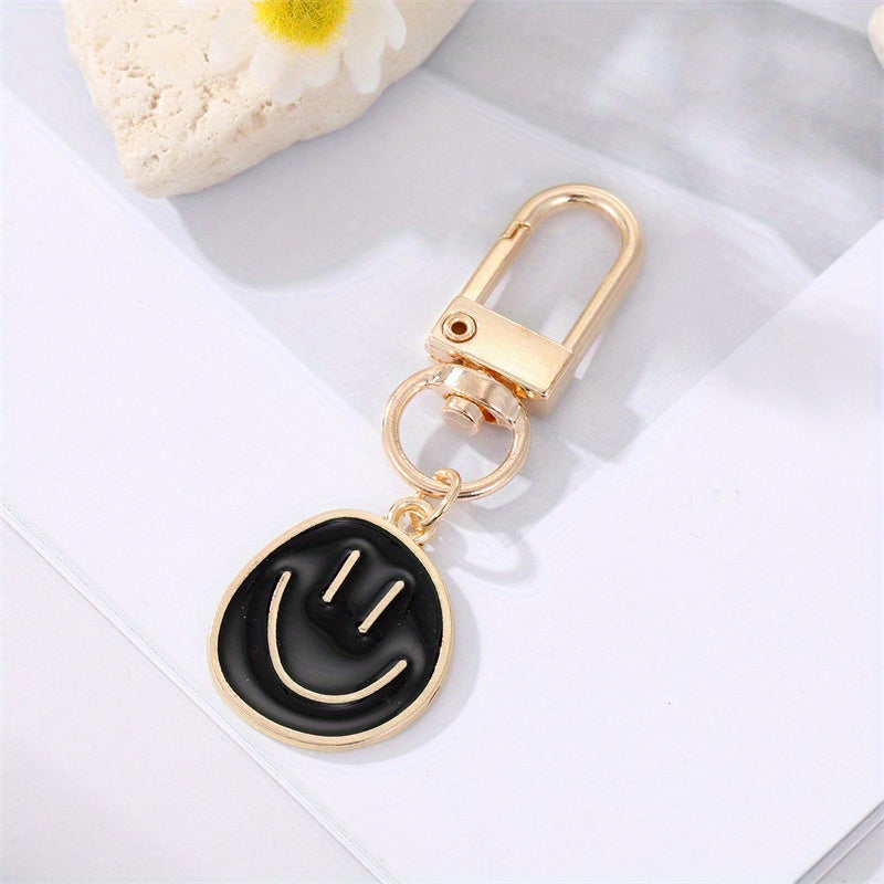 Alloy Enamel Painted Happy Face Keychain – Golden Irregular Expression Key Ring Bag Pendant Accessory - Hiccupzz
