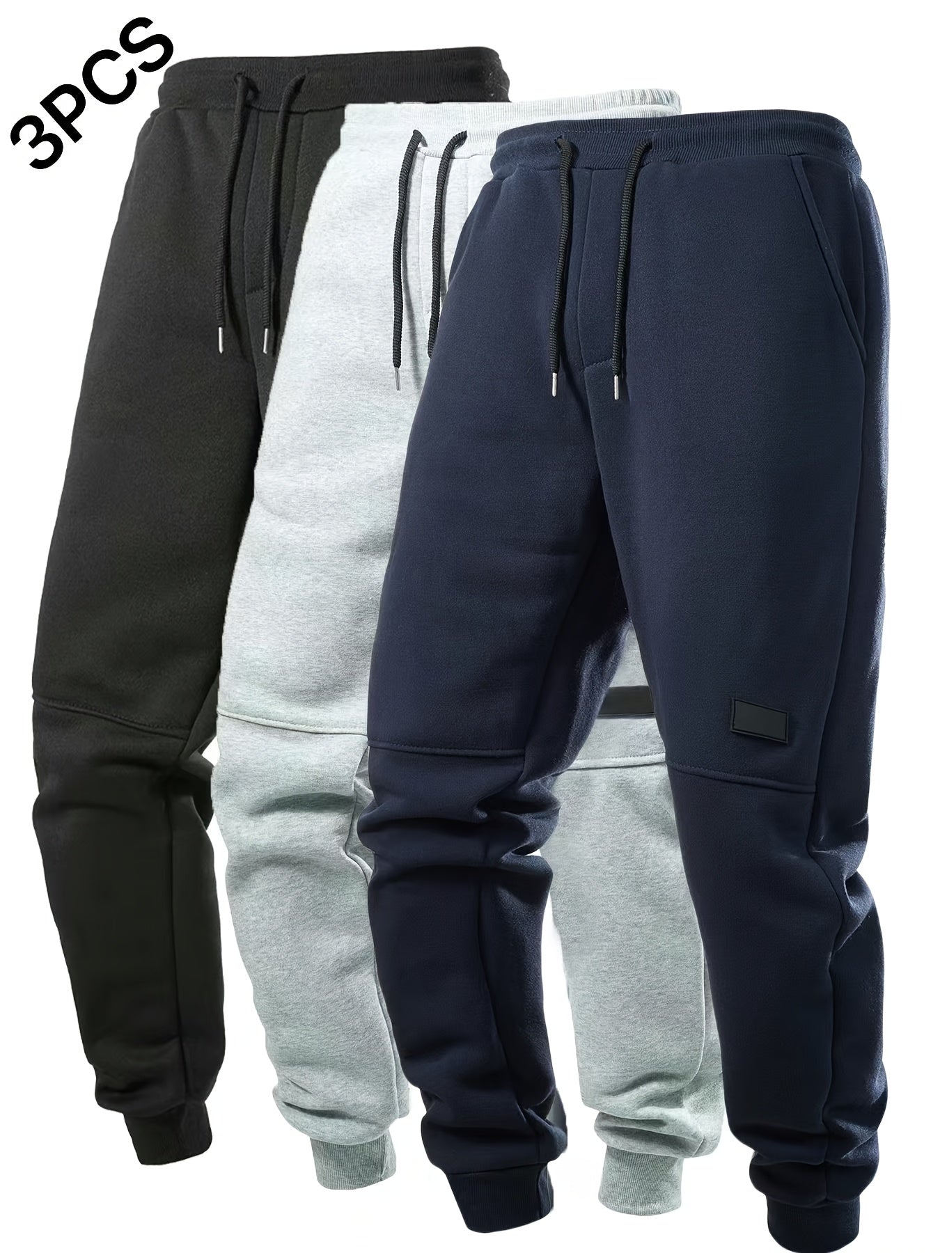 3-Pack Men's Solid Color Drawstring Joggers, Casual Sport Pants with Pockets - Hiccupzz