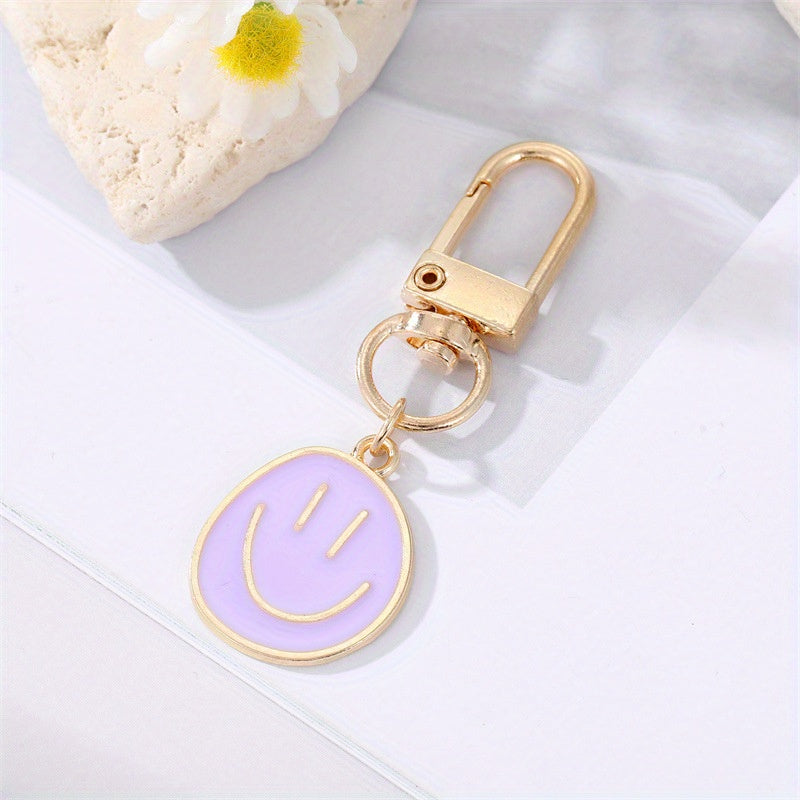 Alloy Enamel Painted Happy Face Keychain – Golden Irregular Expression Key Ring Bag Pendant Accessory - Hiccupzz