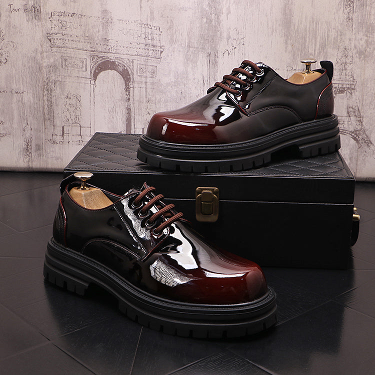 Men's Autumn And Winter Bright Leather Shoes Thick Sole Fashion Casual - Hiccupzz