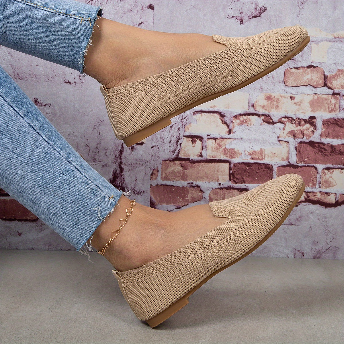 Women's Black Slip-On Flats - Breathable Knitted Round Toe Non-Slip Casual Lightweight Walking Shoes - Hiccupzz