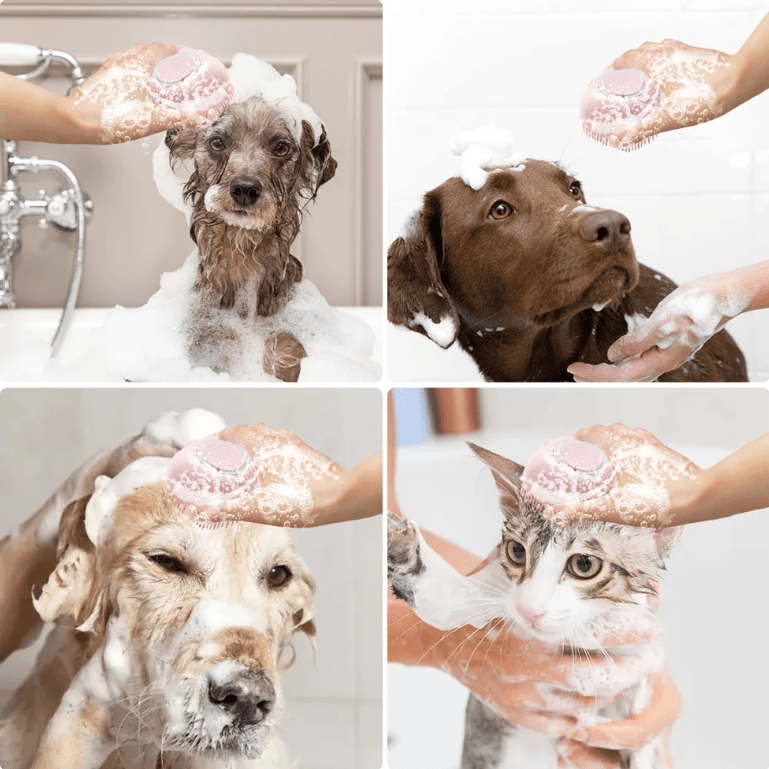 Gentle Silicone Pet Brush for Dogs and Cats – Massages and Cleans with Integrated Shower Gel Dispenser - Hiccupzz