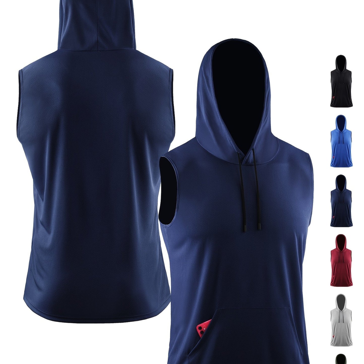 Men's Hooded Loose Vest, Breathable Slightly Stretch Sleeveless Comfy Tops For Men's Outdoor Activities - Hiccupzz