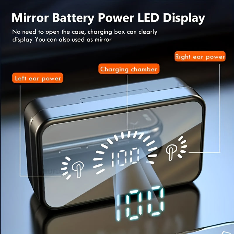 Long Working time, New Three-screen Intelligent Digital Display Power Wireless Earphones, High-end Fashionable Mirror Earphones, Mobile Phone Emergency Charging, Sports Game Music Headset - Hiccupzz