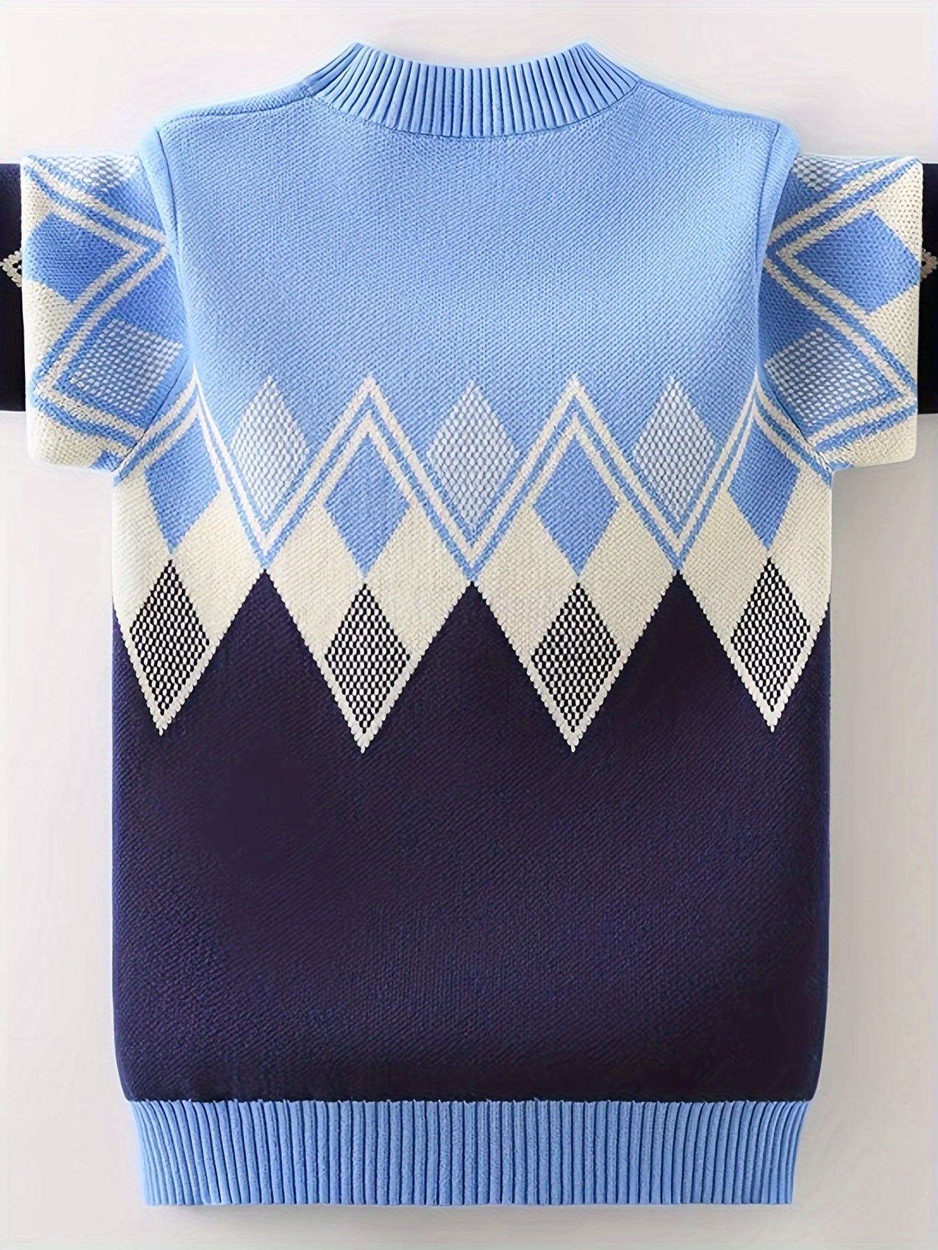 Boys Jacquard Sweater, Warm, Stretchy, Round Neck, Long Sleeve - Hiccupzz
