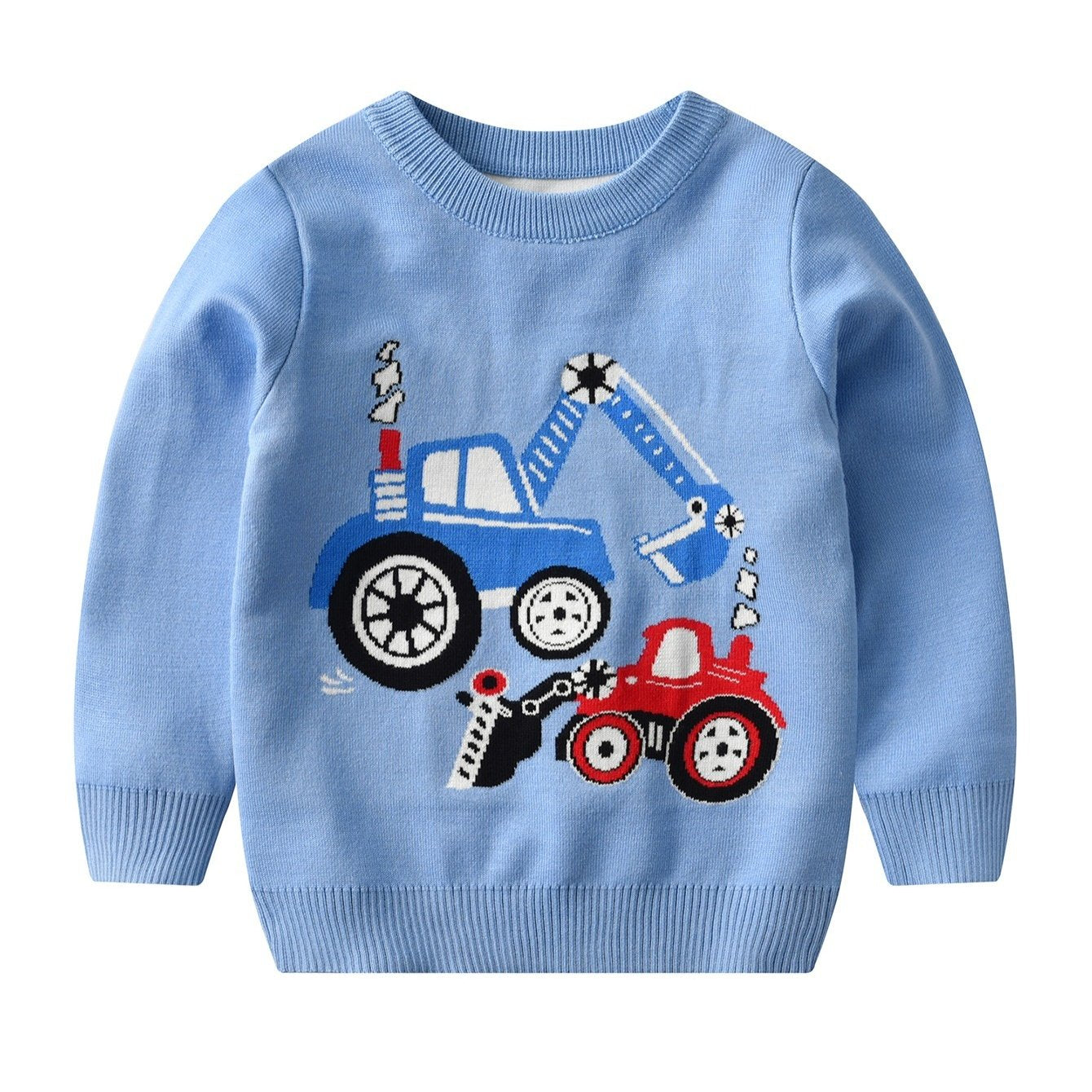 Boys Cartoon Engineering Vehicle Sweater, Knit Pullover, Autumn/Winter - Hiccupzz