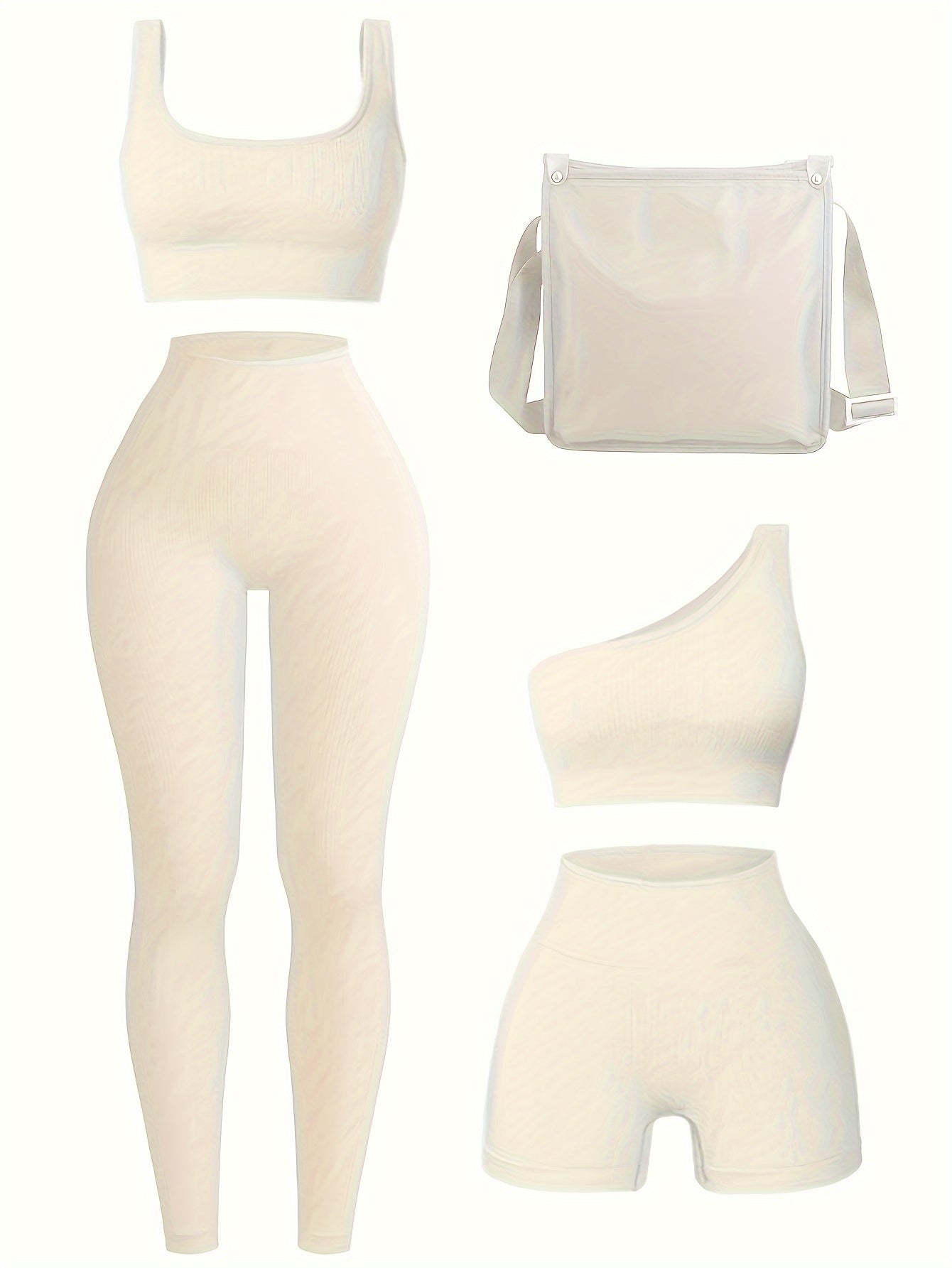 Women's 4-Piece Yoga Set, Sport Athletic Leggings, Sports Bra, Shorts, Fitness Gear For Gym And Outdoor Exercise (without Accesories) - Hiccupzz