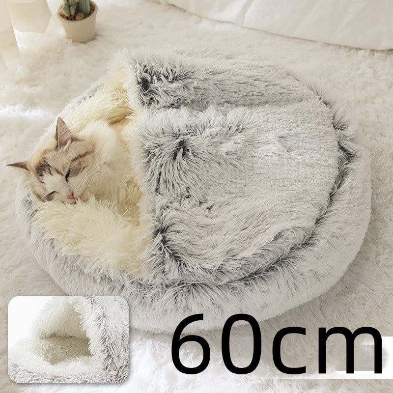 2 In 1 Dog And Cat Bed Pet Winter Bed Round Plush Warm Bed House Soft Long Plush Pets Bed Pet Products - Hiccupzz