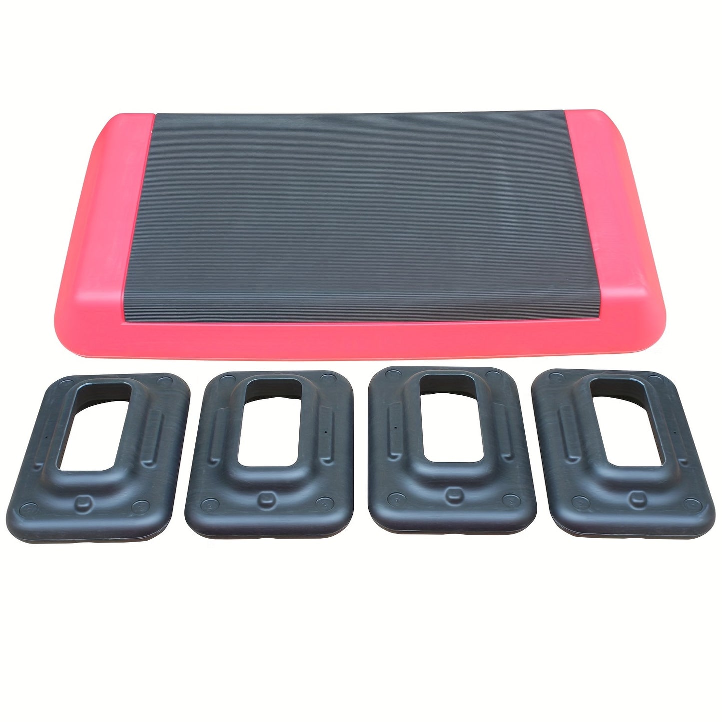 Adjustable Workout Aerobic Stepper in Fitness & Exercise Step Platform Trainer Red Black with 2/4 Risers - Hiccupzz