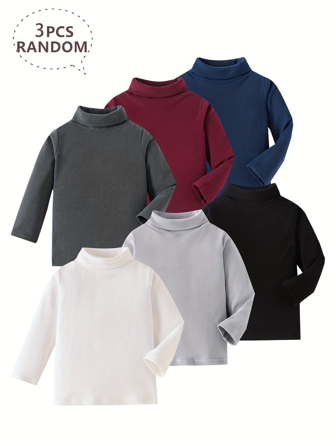 3 Pcs Boys' Fleece-Lined Turtleneck Sweaters - Soft, Warm Knit Pullovers for Fall/Winter - Hiccupzz