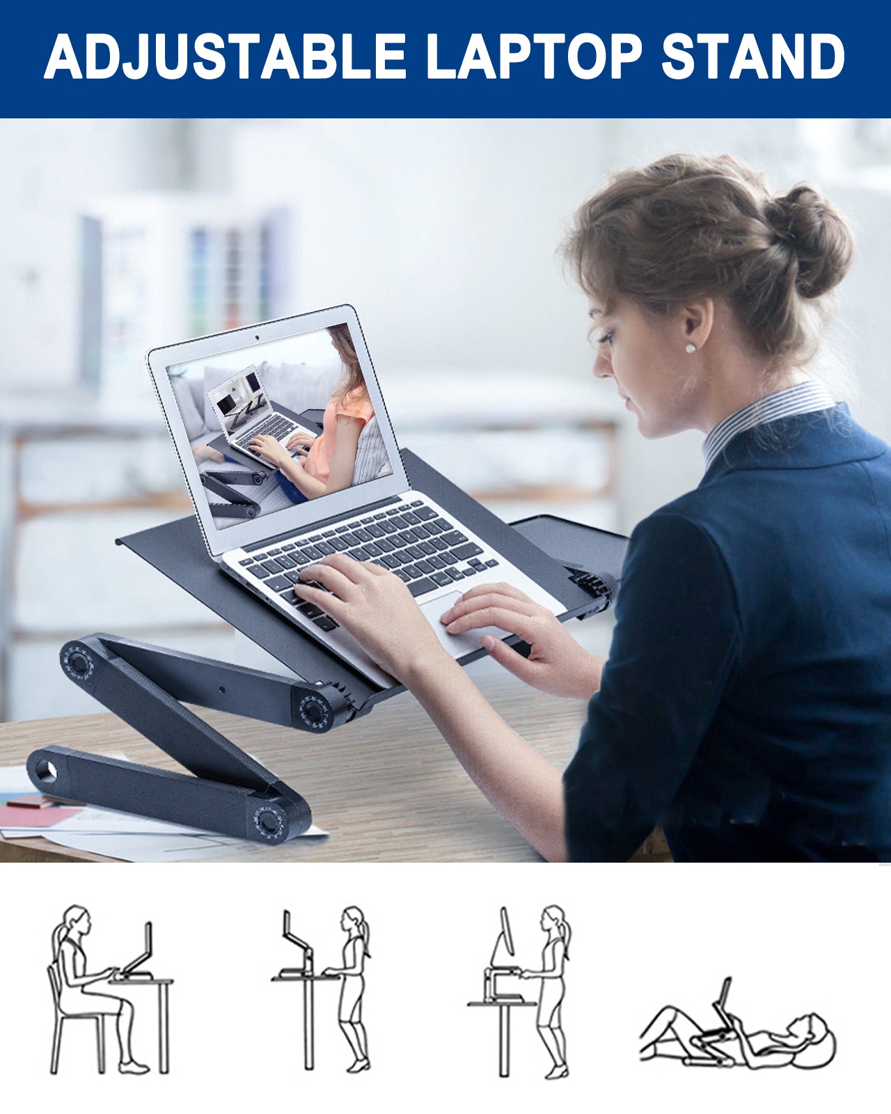 Adjustable Laptop Stand, RAINBEAN Laptop Desk with 2 CPU Cooling USB Fans for Bed Aluminum Lap Workstation Desk with Mouse Pad, Foldable Cook Book Stand Notebook Holder Sofa,Amazon Banned - Hiccupzz