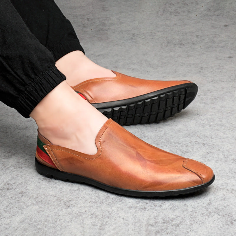 Men's Tods Casual Low-top Slip-on Leather Shoes Slip-on Plus Size Driving Shoes - Hiccupzz