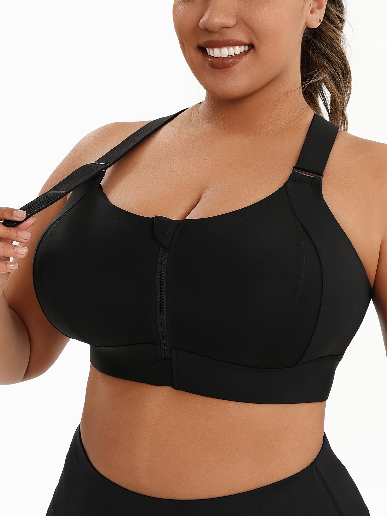 Plus Size Front Zip High Elasticity Sports Bra - Padded Yoga Bra with Adjustable Straps and Stylish Racerback Design - Hiccupzz