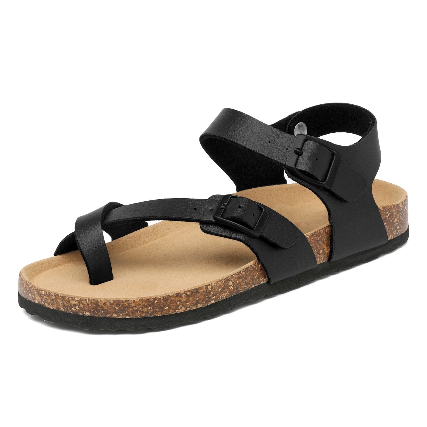 Women's Casual Leather Slides Sandals with Adjustable Buckles, Non-Slip Orthopedic Cork Footbed, Arch Supportive Comfort Fashion Shoes - Hiccupzz