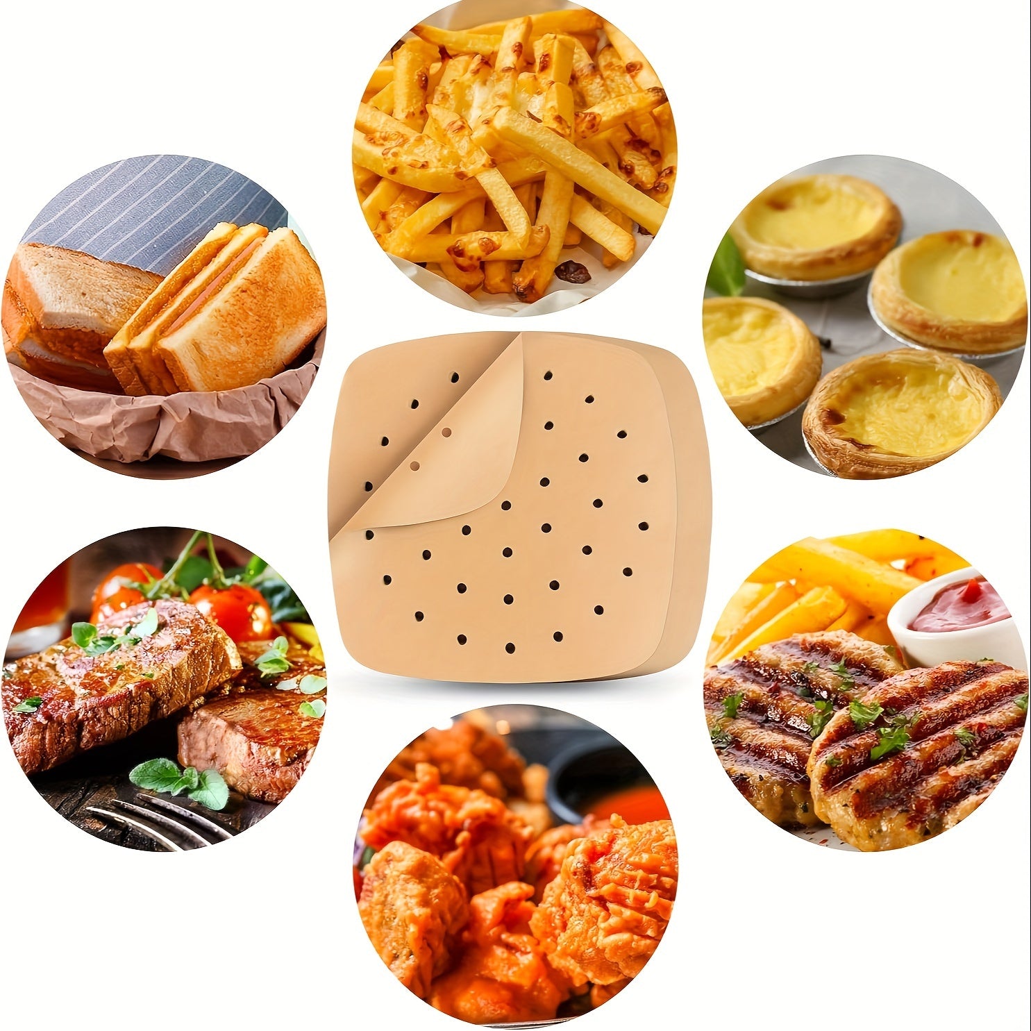 50/100pcs, Air Fryer Parchment Paper Value Pack - Square Liners, Steamer & Filter Paper Disposable & Perforated - Hiccupzz