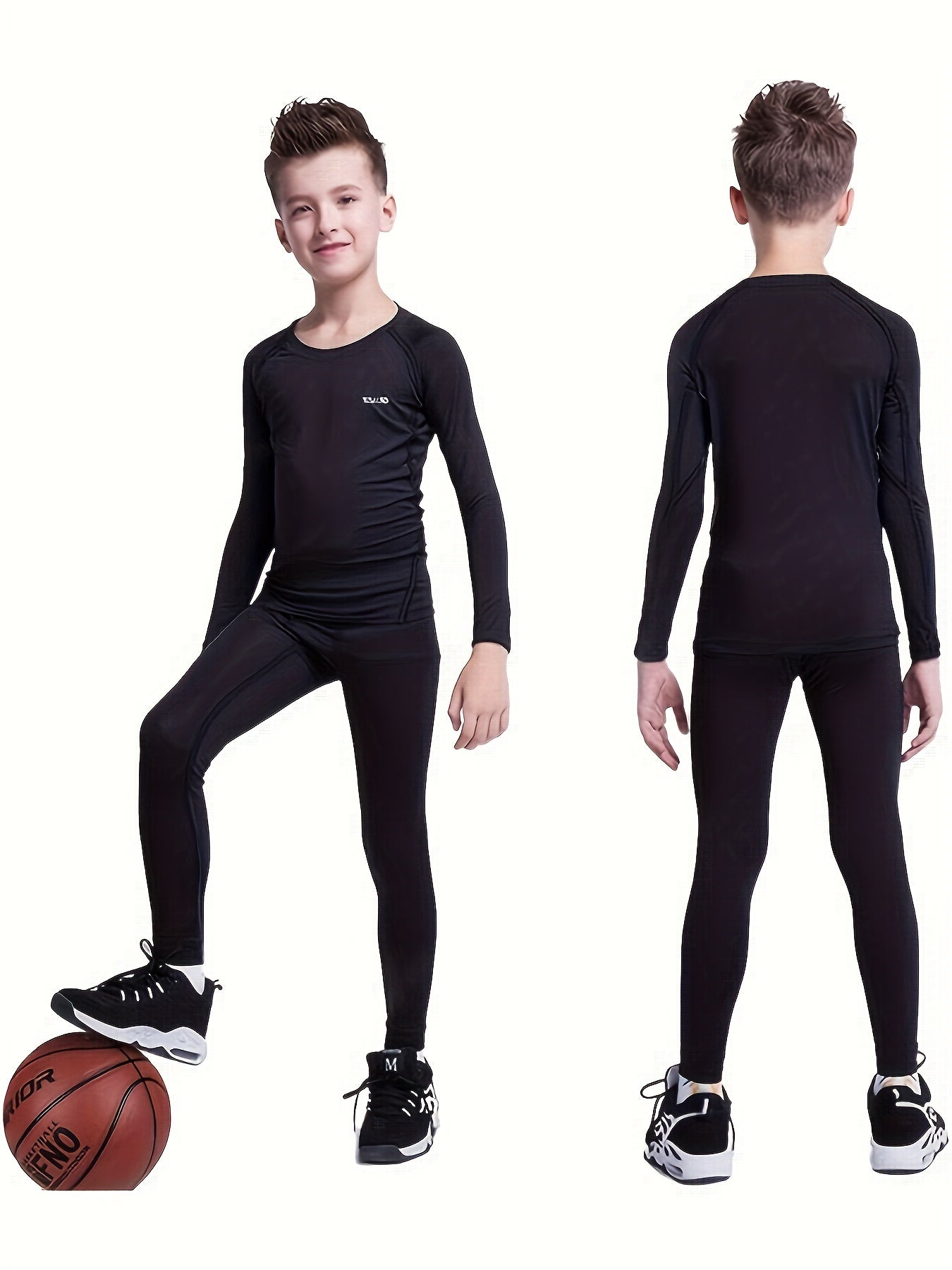 3-Pack Kids' Long Sleeve Thermal Shirts - Solid Color Polyester Base Layer, Warm & Stretchy - Hiccupzz