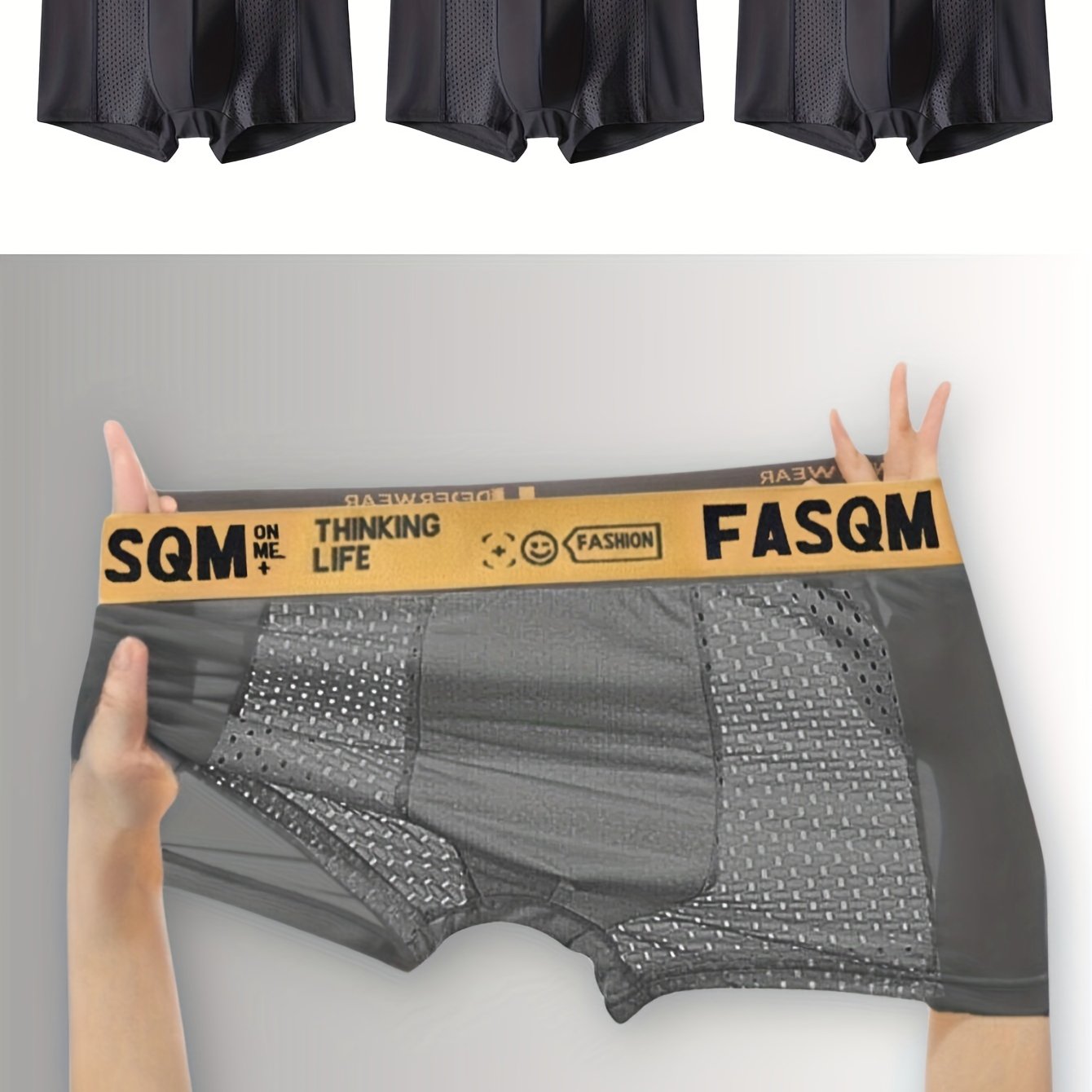 3-Pack Men's Ice Silk Breathable Mesh Boxer Briefs - Soft & Stretchy Comfy Underwear - Hiccupzz