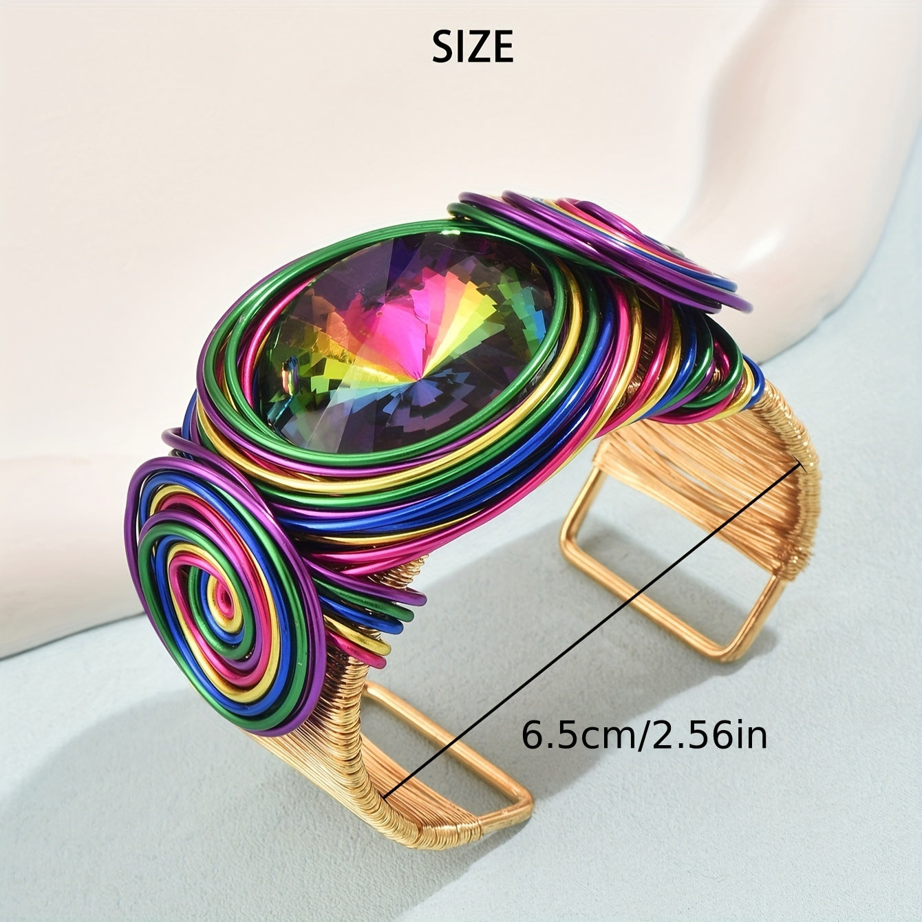 Exquisite Bohemian Style Handmade Open Bangle Bracelet, Round Aluminum Alloy Wire Wrapped, Artificial Crystal Decor - Hiccupzz