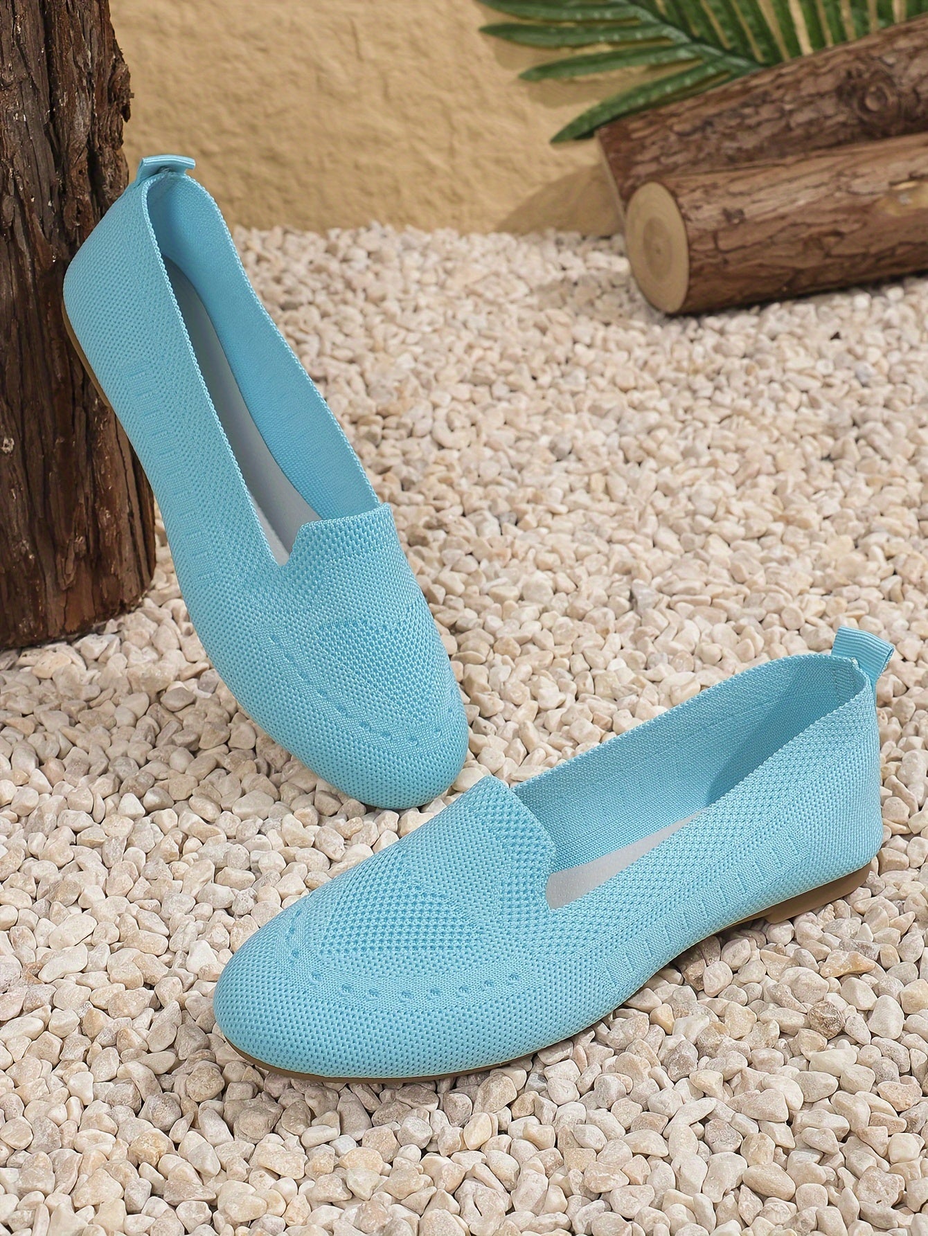 Women's Black Slip-On Flats - Breathable Knitted Round Toe Non-Slip Casual Lightweight Walking Shoes - Hiccupzz
