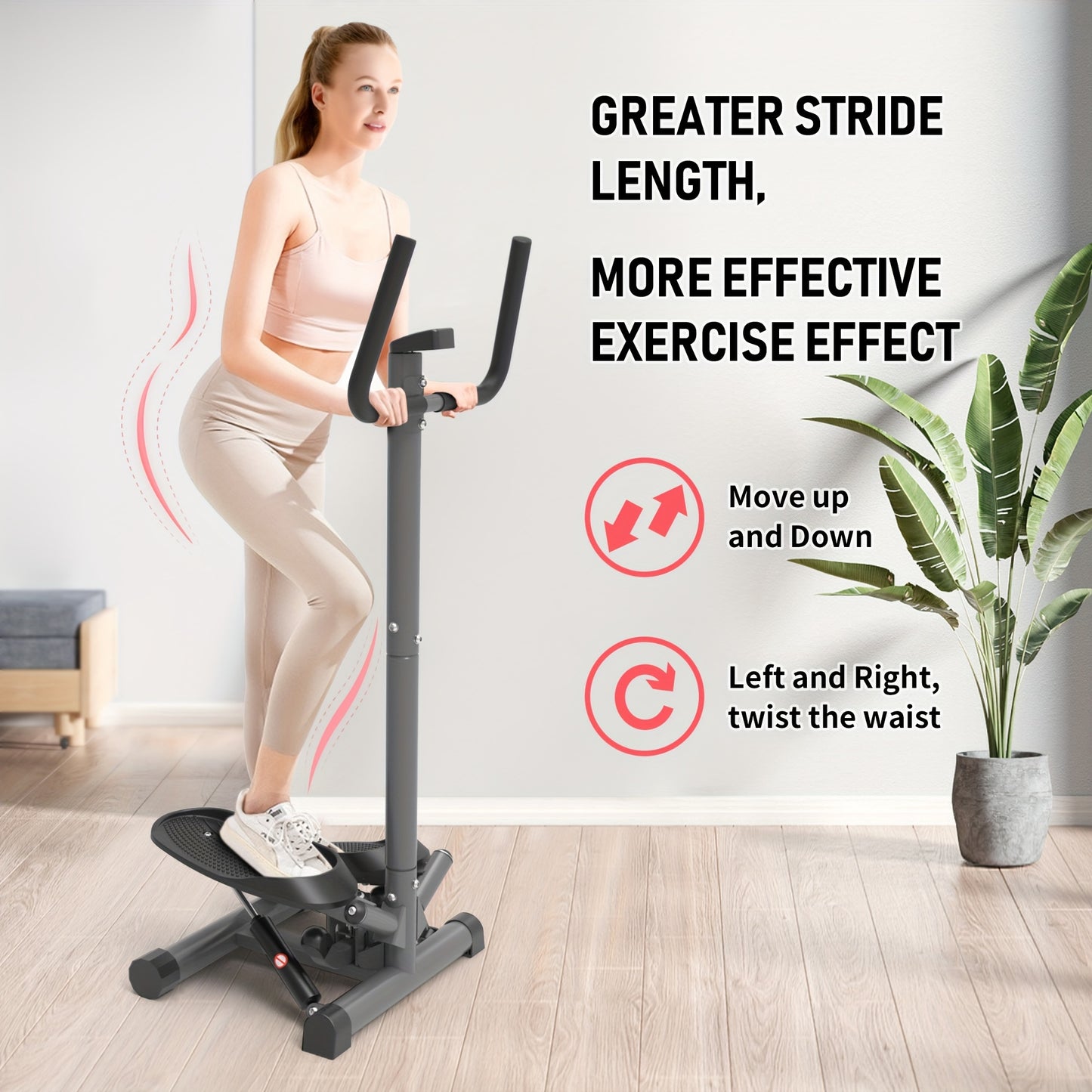 leikefitness Premium Portable Twist Stair Stepper Adjustable Resistance, Twisting Step Fitness Machine with Bands and LCD Monitor - Hiccupzz