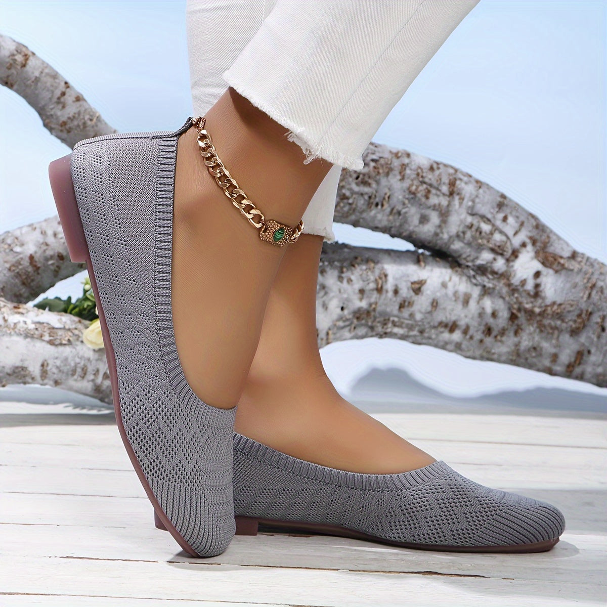 Women's Breathable Square Toe Slip-On Flats, Lightweight & Comfortable Casual Shoes - Hiccupzz