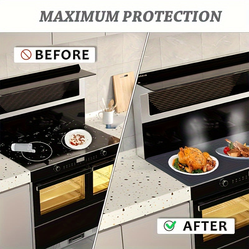 Silicone Electric Stove Cover Mat for Ceramic Cooktop, Heat Resistant Glass Stove Protector, 28x20 Inch Dish Drying Mat for Kitchen - Hiccupzz