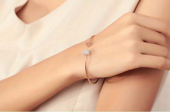 Full Drill Love Bracelet: Gold-Plated Opening Heart, Double Peach Heart Design - Ideal for Birthdays, Holidays, and Mother's Day Gifts - Hiccupzz