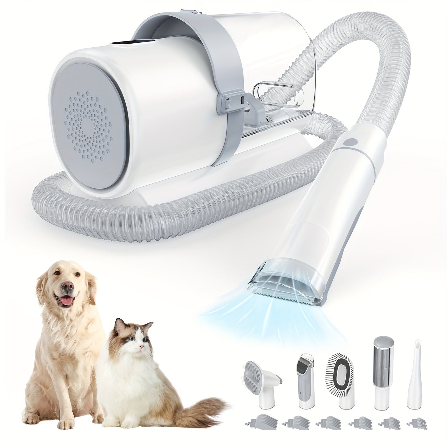 Pet Grooming Vacuum Kit 5 in 1 - Strong Suction Power, 99% Pet Hair Removal, Professional Clippers with 6 Guide Combs, Multifunctional Grooming Tools for Dogs, Cats, and Other Animals - Hiccupzz